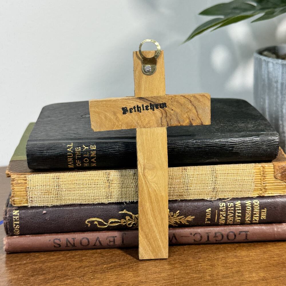 Bethlehem Olive Wood Cross Hand Carved Christian Wall Hanging Decor - Picture 2 of 3